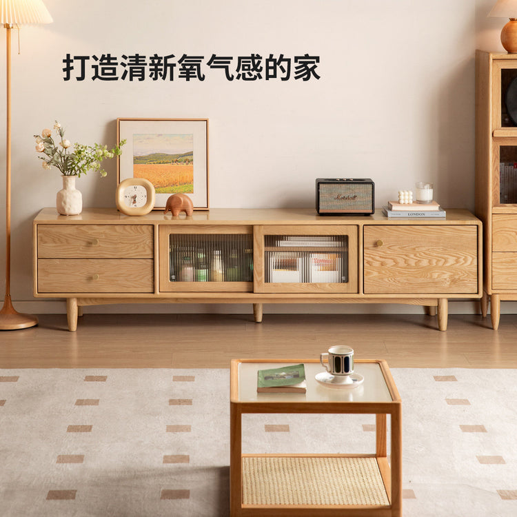 实木电视柜现代简约白蜡木收纳储物一体客厅电视机柜