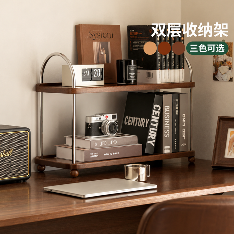 实木桌面置物架中古风化妆品展示架厨房多功能收纳架