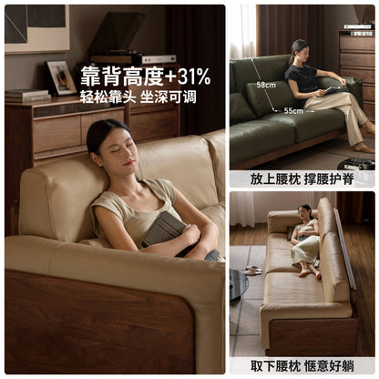 实木沙发客厅意式轻奢黑胡桃真皮沙发黑森林布艺沙发