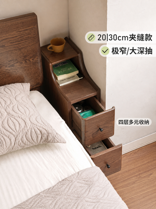 实木床头柜黑胡桃木卧室夹缝储物柜复古风床边收纳柜