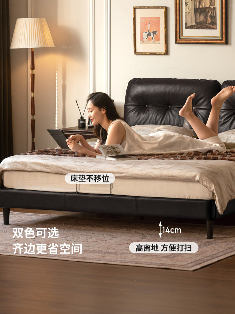 真皮床主卧美式复古软包大床高端大气头层牛皮双人床