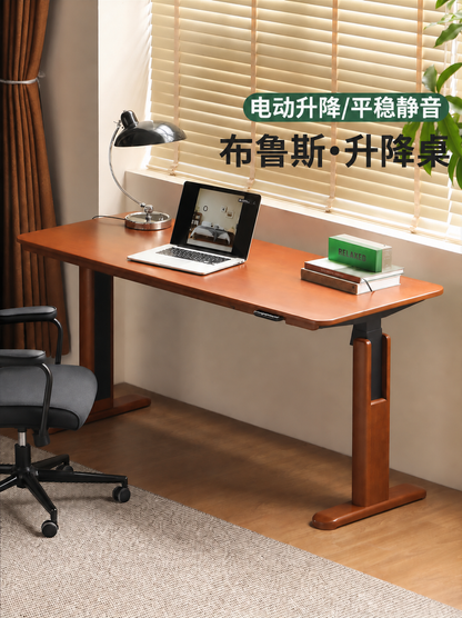 实木书桌升降桌中古风书房电脑桌办公桌复古工作台