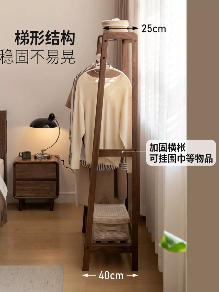 实木挂衣架轻奢黑胡桃木置物架晾衣架卧室落地衣帽架