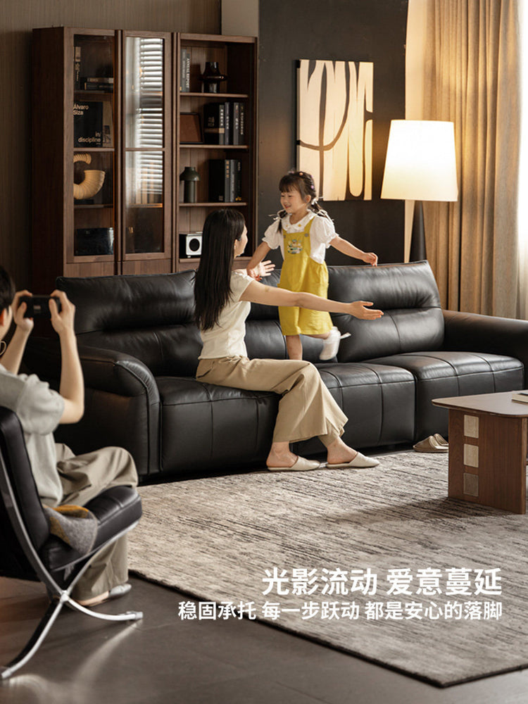 真皮沙发客厅意式轻奢三人位沙发小户型黑色皮沙发