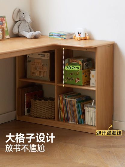 实木儿童转角书桌书柜一体组合学习桌书房学生写字桌