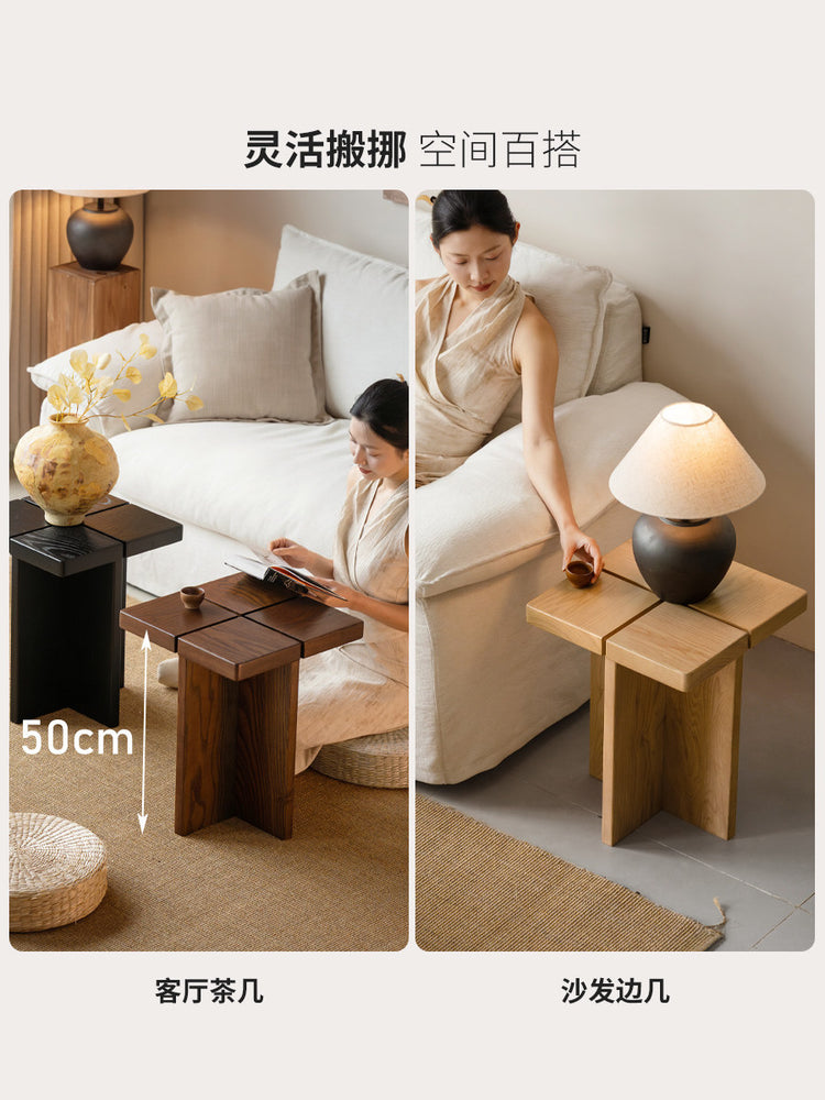 实木方几侘寂风客厅茶几黑胡桃木方形角几小户型沙发边几