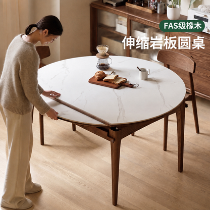 实木餐桌橡木折叠圆桌小户型简约饭桌吃饭可伸缩桌子