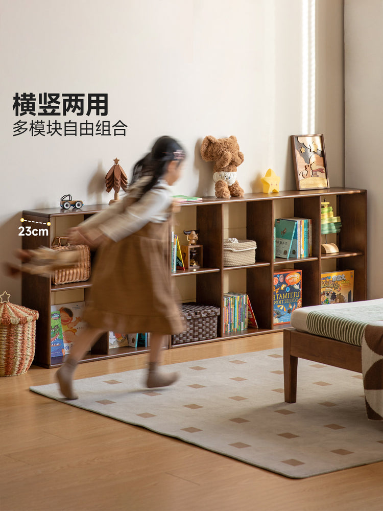 实木儿童书柜复古风自由组合格子书架落地收纳展示柜