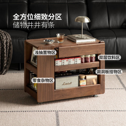 实木边几客厅意式轻奢角几黑胡桃木沙发边柜移动小推车