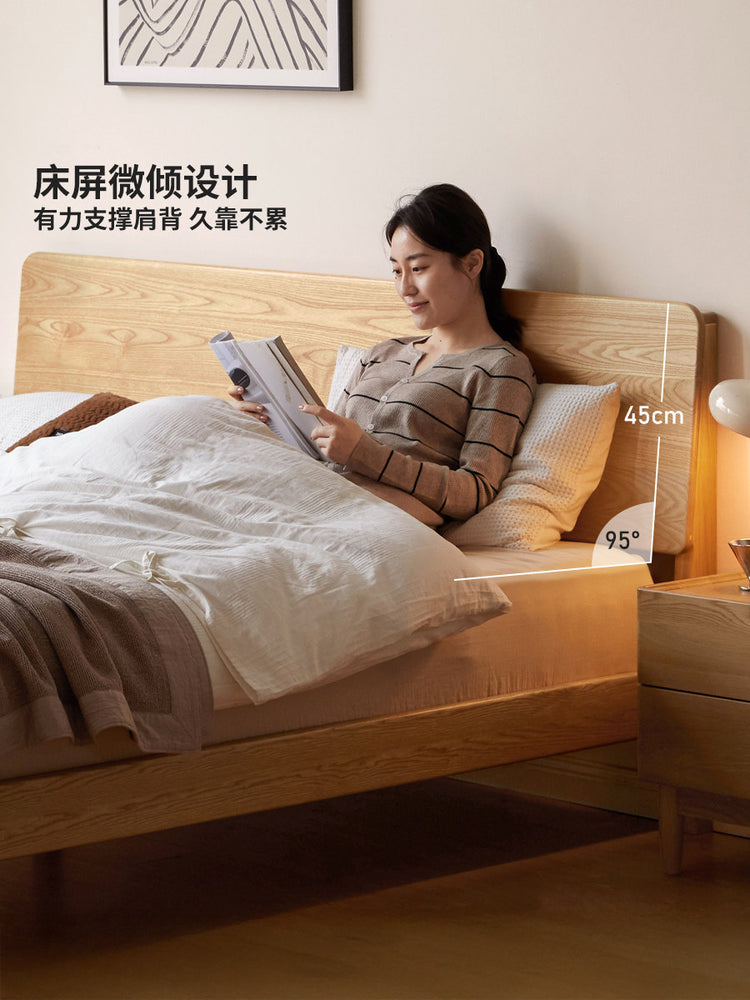 实木床现代简约大板床卧室白蜡木大床胡桃色双人床