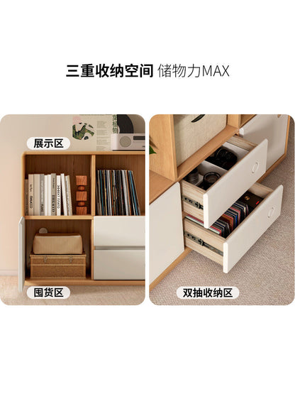 实木奶油风书房模块柜置物柜简约收纳柜组合书柜