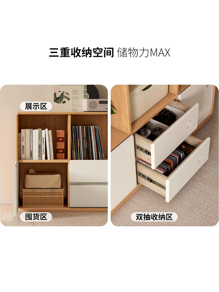 实木奶油风书房模块柜置物柜简约收纳柜组合书柜