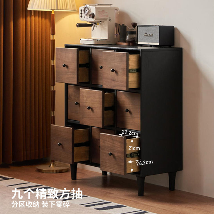 实木斗柜意式轻奢九斗橱卧室黑胡桃木储物柜抽屉柜