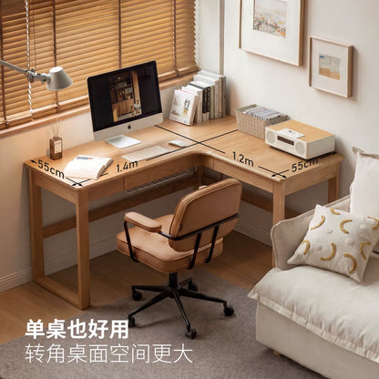 实木书桌书房简约转角靠墙电脑桌小户型橡木办公桌子