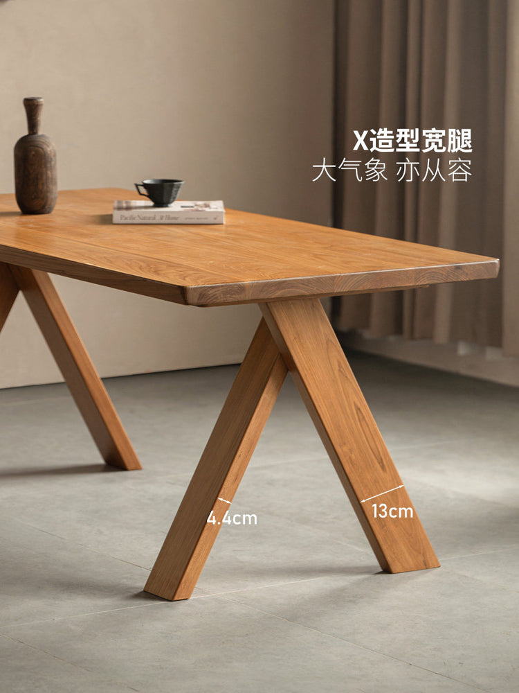 实木餐桌餐厅原木大板桌缅甸柚木侘寂风吃饭桌工作台