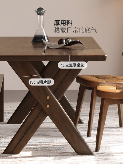 实木餐桌餐厅复古长方形工作台白橡木洽谈桌吃饭桌子