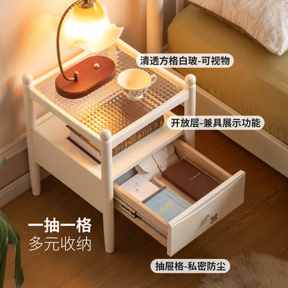 实木床头柜法式奶油风边几卧室白色储物柜床边收纳柜