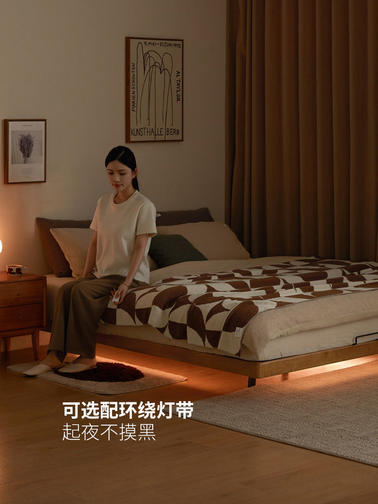 实木床现代简约夜光床卧室双人床榻榻米日式悬浮床