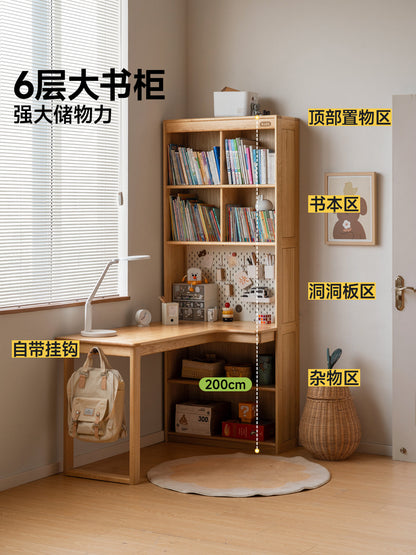 全实木儿童书桌书架衣柜一体转角学习桌小户型学生写字桌