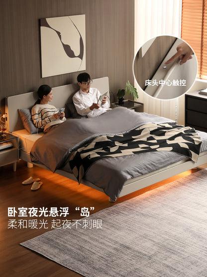 实木床现代简约悬浮床卧室夜光双人床轻奢风斜靠床