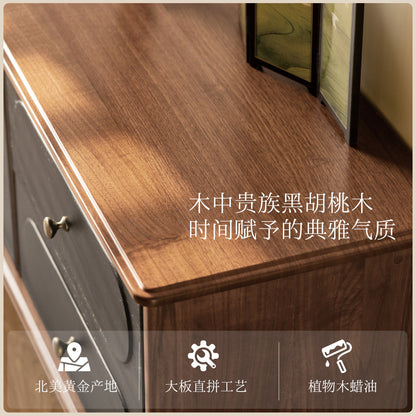 实木电视柜高款客厅法式复古黑胡桃木边柜茶几组合套装
