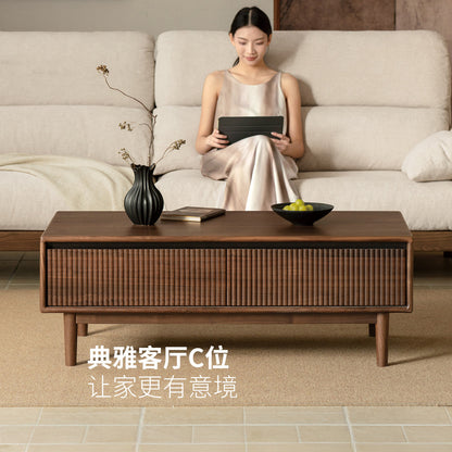 实木茶几客厅意式轻奢茶台小户型黑胡桃木收纳茶桌