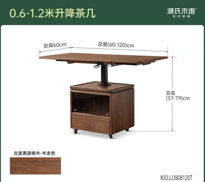 实木茶几现代简约升降桌客厅移动边几黑胡桃木折叠茶桌