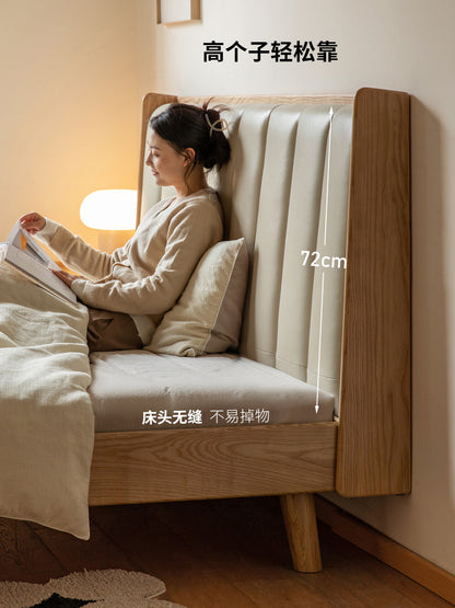 实木床现代简约科技布床橡木软包床白色主卧竖琴床双人床