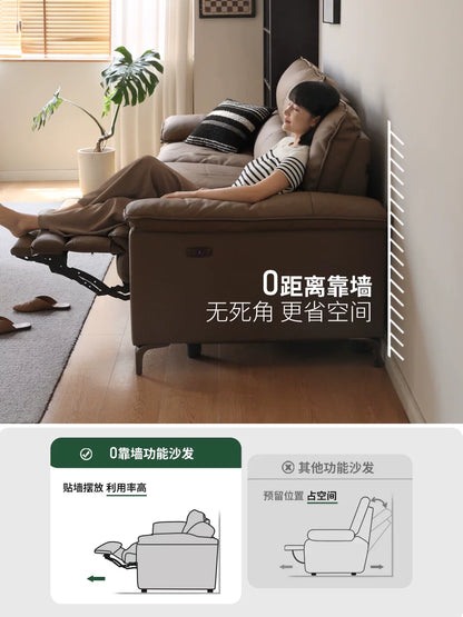 零靠墙电动客厅两用牛皮沙发多功能可调节真皮沙发