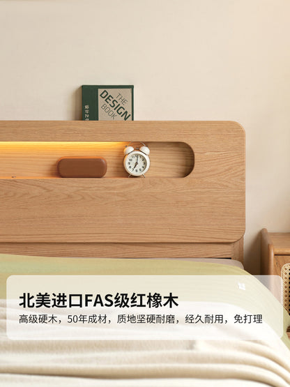 实木床橡木双人床卧室家具北欧带插座夜光大床置物床