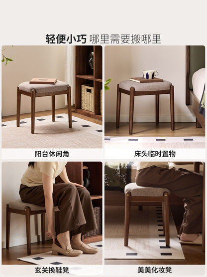 实木化妆凳黑胡桃木方凳北欧凳子卧室梳妆凳软包板凳
