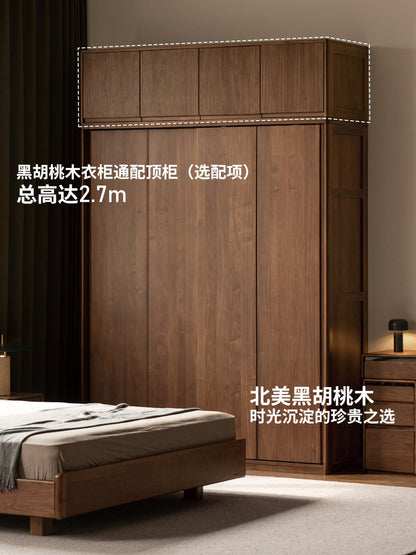 实木推拉门衣柜卧室黑胡桃木移门柜子北欧收纳储物柜