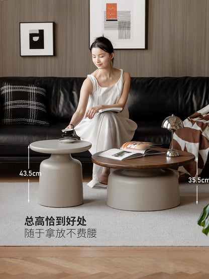 实木茶几客厅意式轻奢茶台黑胡桃木茶桌大小圆几组合