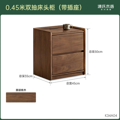 实木床头柜北欧卧室胡桃木带锁床边柜带插座抽屉式储物柜
