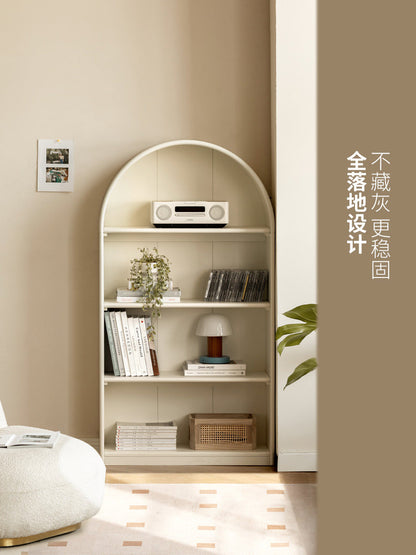 实木书柜靠墙展示柜白色落地书架置物架陈列柜法式奶油风