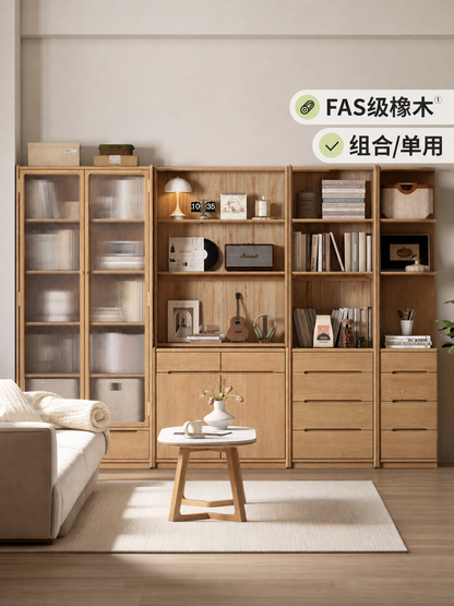 实木书柜自由组合落地书架书房储物柜北欧角柜橡木置物柜