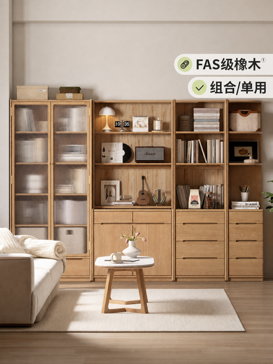 实木书柜自由组合落地书架书房储物柜北欧角柜橡木置物柜