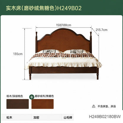 实木床美式软靠床1米8双人床卧室黑胡桃木复古大床