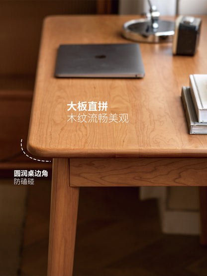 实木书桌带抽屉复古樱桃木电脑桌小户型学习桌办公桌