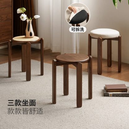 实木堆叠凳黑胡桃木圆凳小户型简约原木小板凳