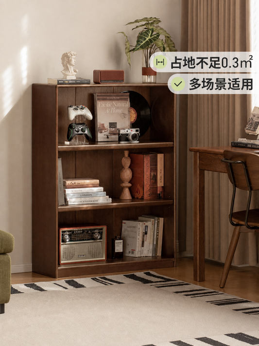 [18-Day Pre-order] Modern Minimalist Solid Wood Study Storage Cabinet, Walnut-colored Floor-standing Bookshelf