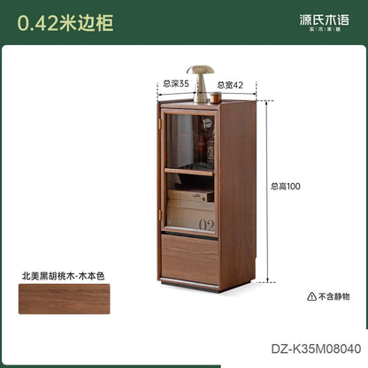 实木边柜客厅落地收纳储物柜黑胡桃木置物柜展示柜