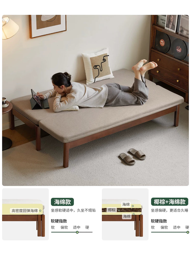 实木沙发床现代简约折叠两用沙发客厅小户型胡桃色伸缩床