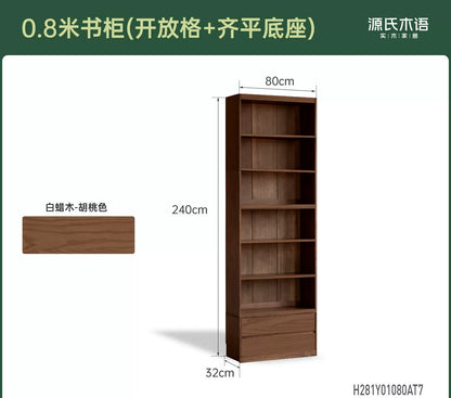 实木书柜一体整墙书房橡木卡座储物柜胡桃色落地书架