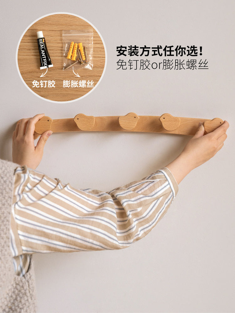 实木挂钩入户门玄关挂衣架创意小鸟壁挂墙上衣服架