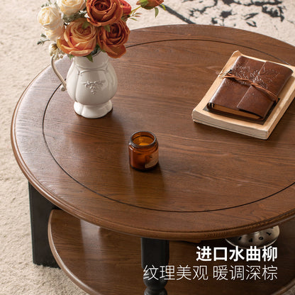 实木茶几客厅美式复古茶台法式小户型胡桃色组合圆几