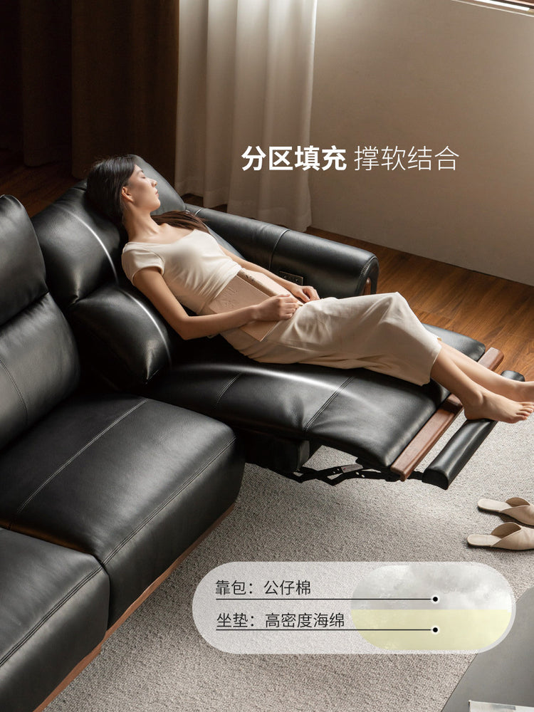 零靠墙真皮沙发意式轻奢伸缩功能客厅黑色电动沙发