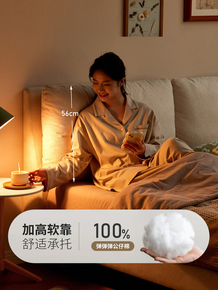 布艺床卧室高床头软包床简约白色双人床奶油风软靠床