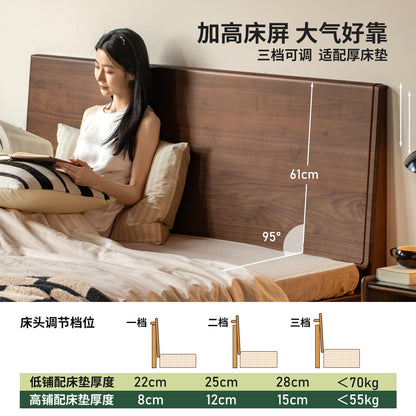 实木床现代简约大床卧室黑胡桃木储物床大容量箱体床