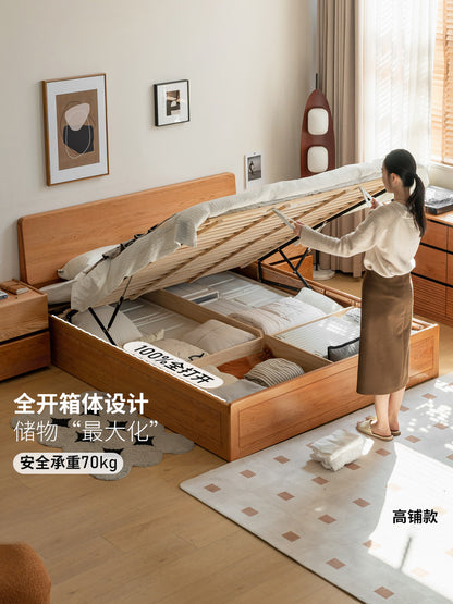 实木床复古樱桃木箱体床靠墙储物床卧室1米8双人床